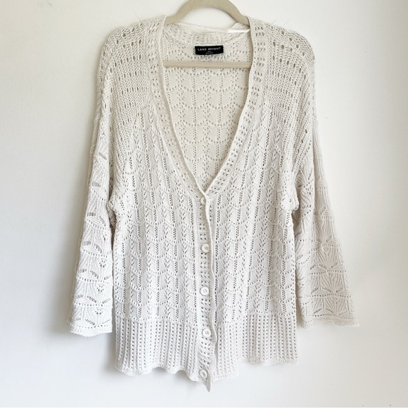 Lane Bryant cottagecore coastal beachy cardigan open knit crochet button 10/12 - Picture 2 of 9